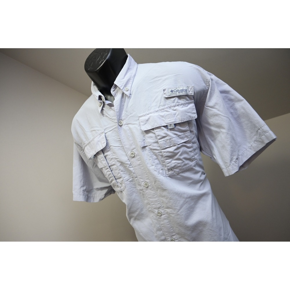 Columbia PFG Fishing Shirt Mens Medium Gray Bahama II Vented Excellent